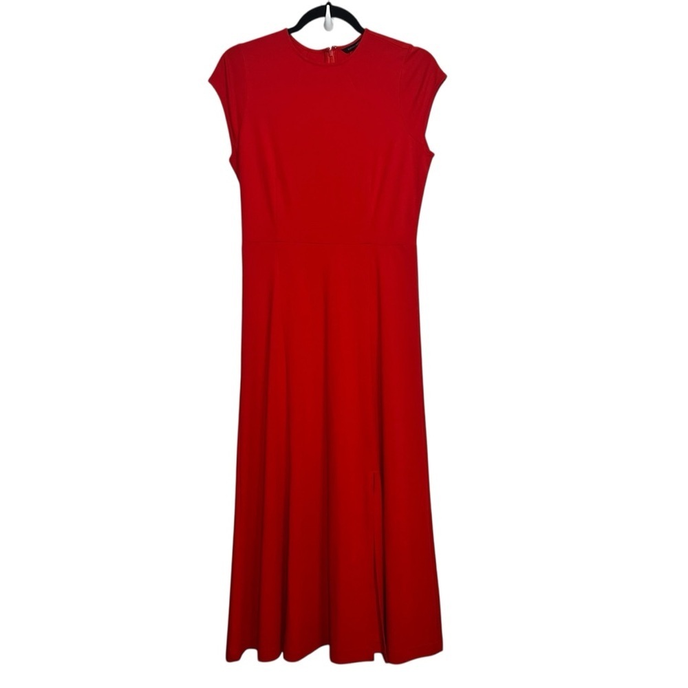 Banana Republic Soft Ponte Midi Dress with Slit Red Womens Size 6 Tall Knit NWT